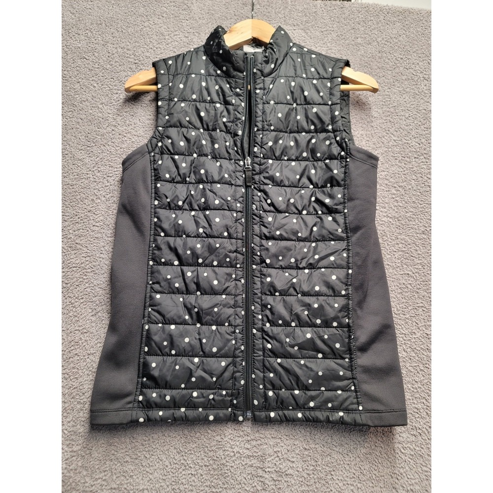Chico's Polka Dot Quilted Vest Women's S Black Zip Front Softshell